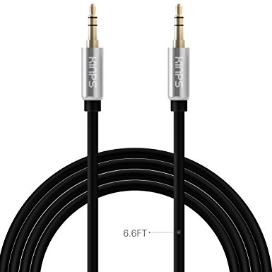 Audio Cable, Kinps®6.6FT/2M Gold-Plated Step Down Design Tangle-Free Stereo Male to Male 3.5mm Aux Cord for Apple, Android Smartphone, Tablet, MP3 Player and More 3.5mm-enabled Devices(6.6FT - Black)