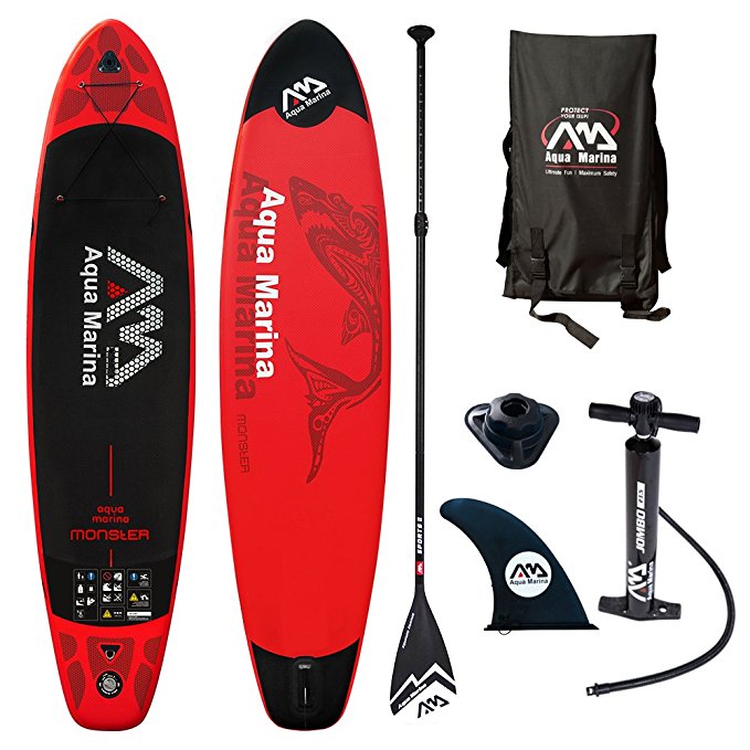 Aqua Marina MONSTER Inflatable Stand-up Paddle Board for Yoga, Recreation and Fitness Red with 2 Person Capacity by