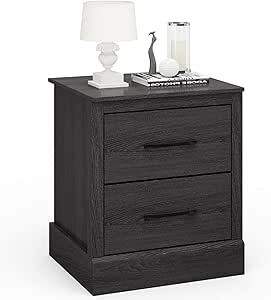 Giantex Farmhouse Nightstand, Wood Bedside Table with 2 Storage Drawers, Compact Floor Night Stand End Table, Accent Sofa Side Table for Bedroom, Grey Oak