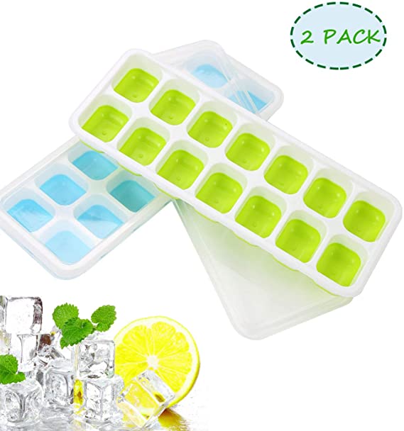 Tarklanda 2 Pack Silicone Ice Cube Trays with Lids Flexible and Easy Release 24 Ice Cube Molds for Whiskey, Cocktails