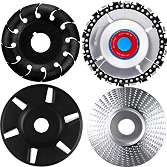 Angle Grinding Wheel Wood Carving Disc 12 Teeth Wood Polishing Shaping Disc and Wood Turbo Carving Disc in 6 Teeth and Grinder Chain Disc for Polishing Wheel Plate, 4 Pieces (Black, Silver)