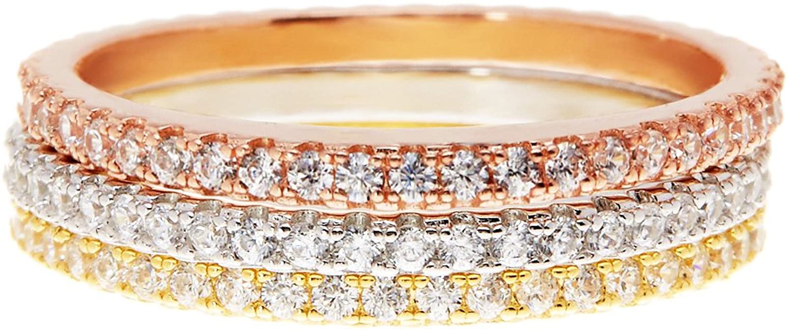 PAVOI 14K Gold Plated Sterling Silver CZ Simulated Diamond Stackable Ring Eternity Bands for Women