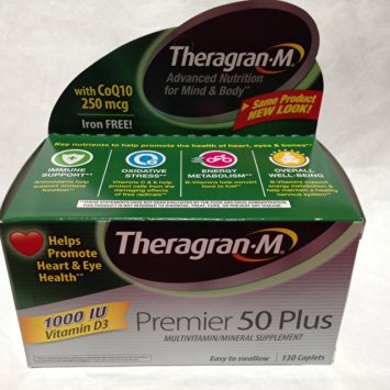 Multivitamin / Multimineral Supplement with Lutein & Lycopene, 130 Caplets. Premier 50 Plus By Theragran-m
