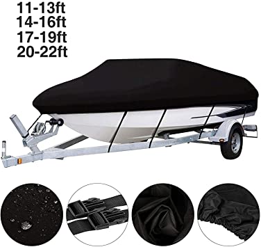 Benchmart Trailerable Boat Cover, Heavy Duty 420D Marine Grade Oxford Cloth Waterproof UV Protected V-hull Runabout Jumbo Boat Speedboat Fishing Ski Boat Covers …