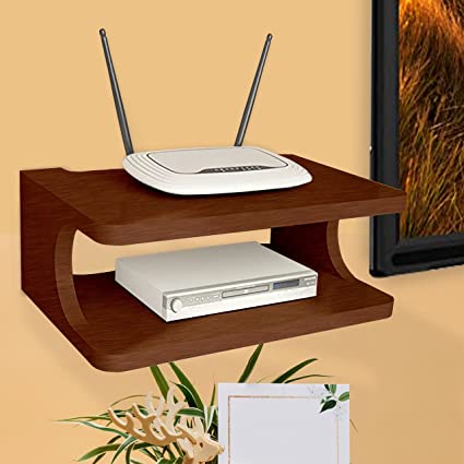 Furniture Cafe Set Top Box Holder WiFi Router Stand Wall Mounted Shelf Holds Speaker, Cable Boxes, Streaming Device, Game Console, Remote and More- Colour Walnut Brown