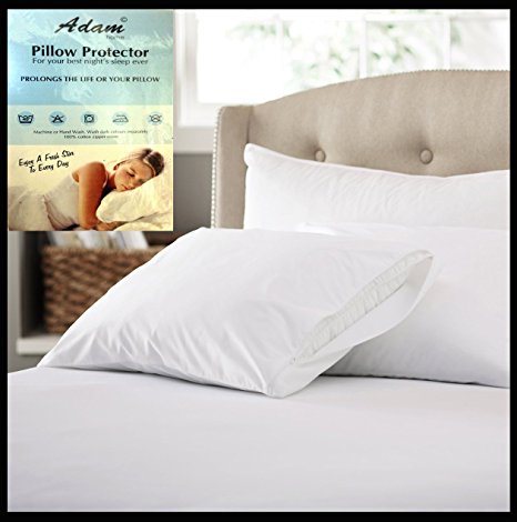 Adam Linens Pack of 4 Pillow Protectors with Zip - 100% Cotton - Machine Washable - Anti-Allergy, Anti-Bacterial