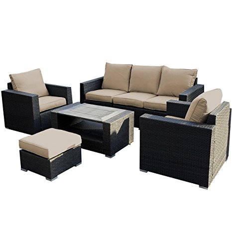 Giantex 7pc Outdoor Patio Patio Sectional Furniture Pe Wicker Rattan Sofa Set Deck Couch