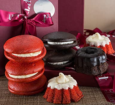 Chocolate Mini Bundt and Red Velvet Whoopie Pie with Butter Cream and Chocolate Icing Bakery Gift Box