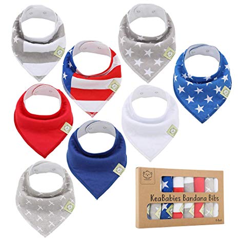 Baby Bandana Drool Bibs - Bandana Bibs for Boys, Girls by KeaBabies- Super Absorbent Bandana Drool Bibs - Teething Bibs - Organic Cotton Baby Bibs for Infant, Toddler - 8 Pack Bibs Set (US of A)