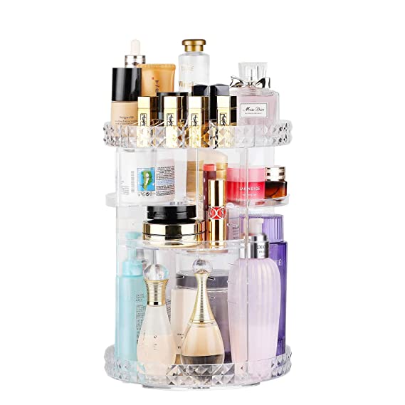 Makeup Organizer, 360 Degree Rotating Adjustable 6 Layers Cosmetics Organizer Box with Large Capacity, Best for Bathroom, Dresser and Bedroom, Clear Transparent