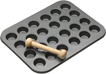 Masterclass 24-hole Non-stick Mini Tart / Canapé Tray With Pastry Tamper, 35 x
