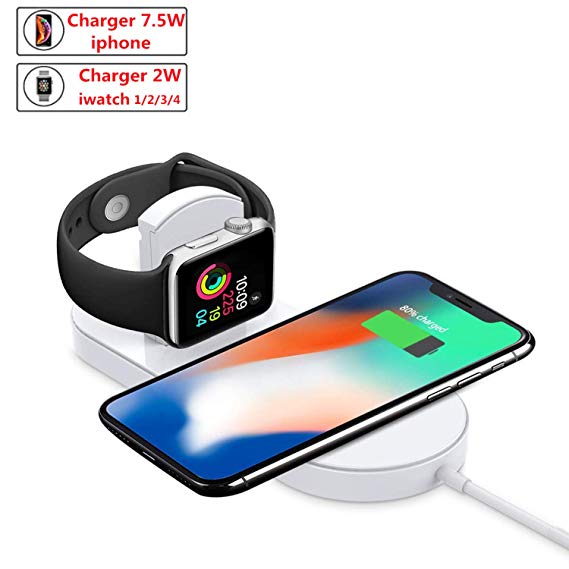 ATETION Wireless Charger for Apple Watch, 2-in-1 Charging Pad Stand Compatible for with for iPhone Xs/XS Max/XR/X/ 8/ Plus/Series 4/3/2/1