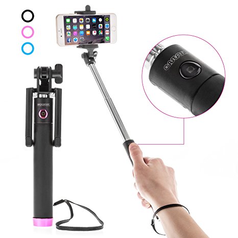 Caseflex Ultra Compact Bluetooth Selfie Stick – Extendable Action Monopod [18cm - 80cm] With Built In Wireless Shutter Button & Micro USB Charging For iPhone, Samsung, Sony, HTC & More – Pink