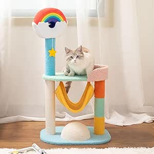 Happy & Polly 34" Rainbow Cat Tree for Kittens - Small Medium Cats Tower for Kitten Indoor with Sisal Scratch Post