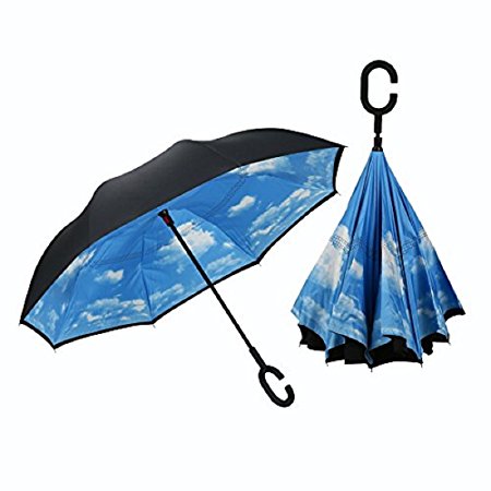 Procella Inverted Umbrella, Large Windproof Double Layer Canopy, Big Straight Reverse Umbrellas for Car, Travel, Rain, Sun and Outdoor Use, Hands-Free C-Shape Handle, UV Protection, Lightweight