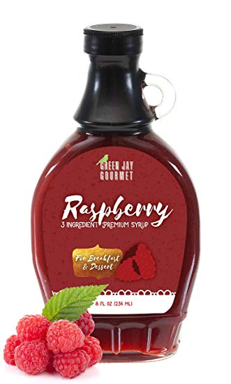 Green Jay Gourmet Raspberry Syrup - 3 Ingredient Premium Breakfast Syrup with Fresh Raspberries, Cane Sugar & Lemon Juice - All-Natural, Non-GMO Pancake Syrup, Waffle Syrup & Dessert Syrup - 8 Ounces