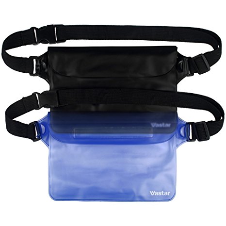 Vastar 2 Packs Waterproof Pouch with Waist Strap for Beach, Swimming, Boating, Fishing, Camping (Black   Blue)