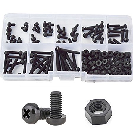 M3 Nylon Screw Plastic Pan Head Machine Screw Nut Bolt Assortment Kit Black,160pcs