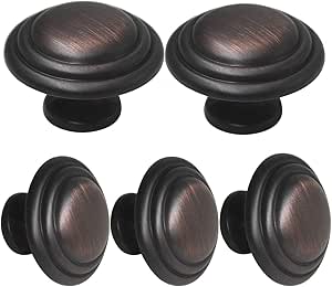 Gobrico 1-3/8 Inch Round Cabinet Knobs Oil Rubbed Bronze Top Ring Handles Bifold Kitchen Wardrobe Drawer Pulls 5 Pack