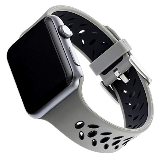 WITHit Silicone Replacement Band for Apple Watch, 42/44mm, Gray/Black – Secure, Adjustable Stainless-Steel Buckle Closure, Apple Watch Sport Band Replacement, Fits Most Wrists