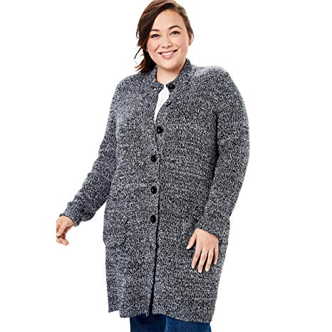 Woman Within Women's Plus Size Marled Sweater Jacket