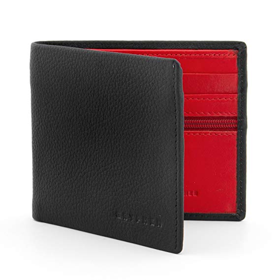 The Wilmore Two Fold Leather Gryphen Wallet with Contrast Inner (Black/Red)
