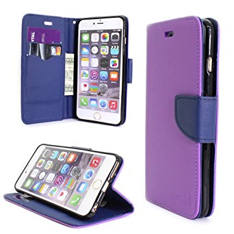 iPhone 6s Plus Wallet Case, CoverON [CarryAll Series] Flip Folio Card Slot Pouch LCD   Strap   Stand Wallet Case For Apple iPhone 6s Plus (2015) / iPhone 6 Plus (5.5) - (Purple / Navy Blue)