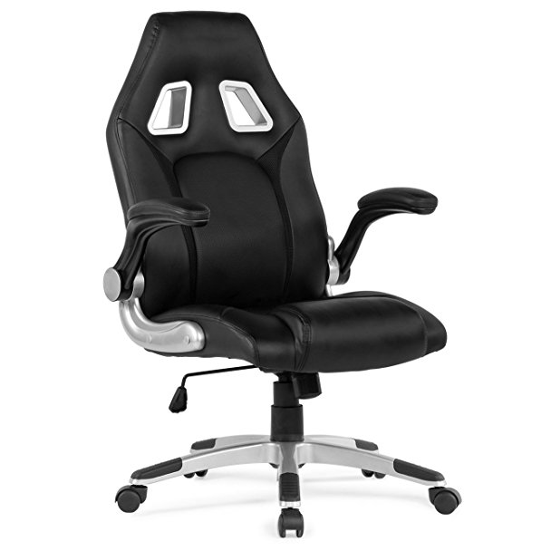 Belleze Racing High Back Office Chair PU Leather Computer Desk Gaming Swivel Wheel Seat, Black