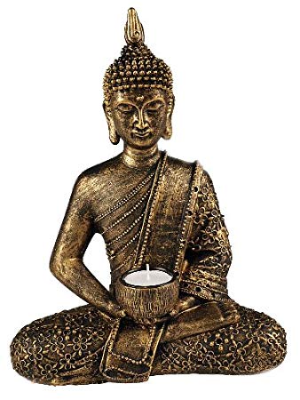 Something Different Large Thai Buddha tealight holder, gold, bronze
