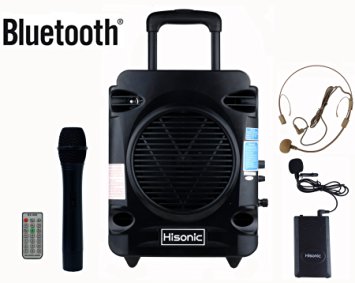 Hisonic HS700 True RMS 75 Watts Rechargeable & Portable PA System with Built-in VHF Wireless Microphones, Bluetooth Connected with Cellphone,Pad,Music Player/Recorder & FM Radio, Remote Control Included, Color Black