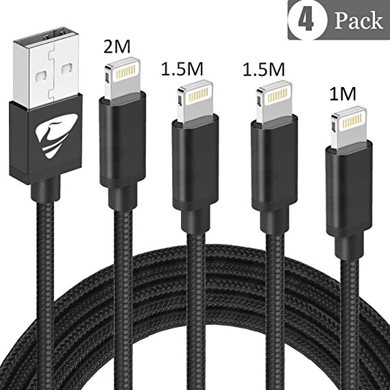 iPhone Charger Cable Aioneus MFi Certified Lightning Cable [1M 1.5M 1.5M 2M] Nylon Braided iPhone Charging Cable for iPhone XR/XS/X MAX/8/7/6/5/SE-(Black)