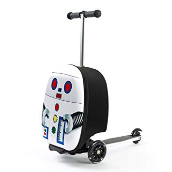 Kiddietotes 19” Hardshell Carry-on Scooter Suitcase - LED Wheels - Robot