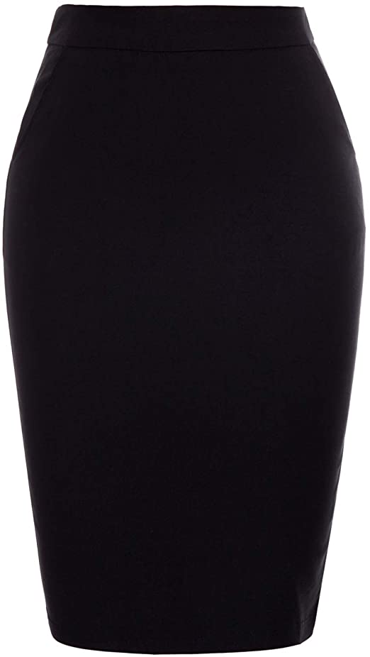 Kate Kasin Womens Knee Length Elastic Waist Stretchy Bodycon Business Pencil Skirt