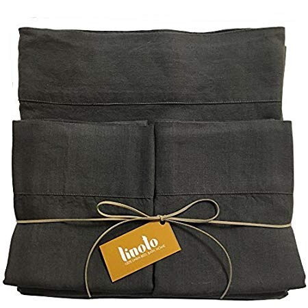 Linoto 100% Linen Bed Sheet Set Cal King Graphite 4 Piece