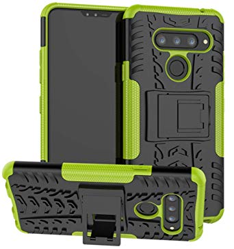 LG V40 Case, LG V40 ThinQ Case, Yiakeng Dual Layer Shockproof Wallet Slim Protective with Kickstand Hard Phone Cases Cover for LG V40 Storm (Green)