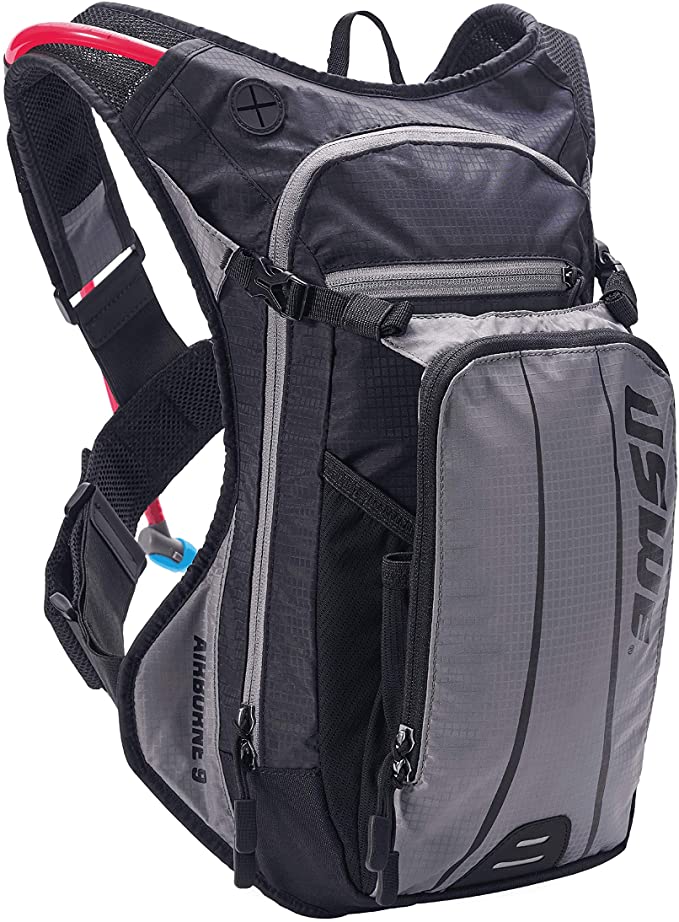 USWE Airborne 9L - Limited Race Edition, Hydration Pack with 3.0L/ 100 oz Hydration Bladder, Grey Black. Bounce Free. for Mountain Biking.