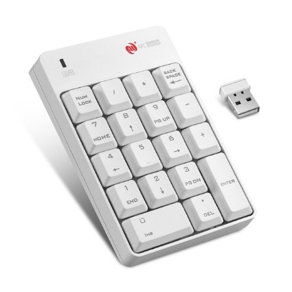 Wireless Numeric Keypad, BonyTek 18 Keys USB Number Pad with 2.4G USB Receiver for iMac Macbook Windows Laptop Notebook Desktop - White