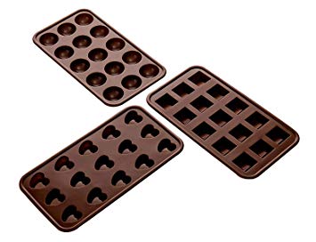 Aokinle Silicone Chocolate Molds,Non-Stick Candy Molds,BPA Free,Mini Ice Tray Molds,Square,Hearts&Round Baking Molds Set of 3