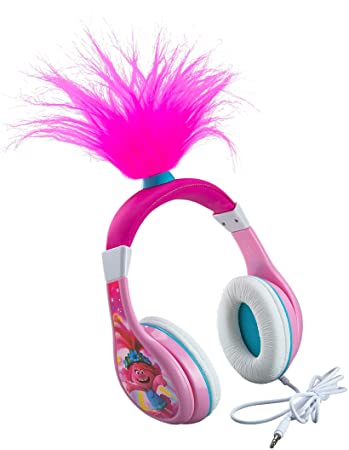 eKids Trolls World Tour Poppy Kids Headphones, Glow in The Dark, Stereo Sound, 3.5mm Jack, Wired Headphones for Kids, Tangle-Free, Volume Control, Childrens Headphones Over Ear for Travel (140)