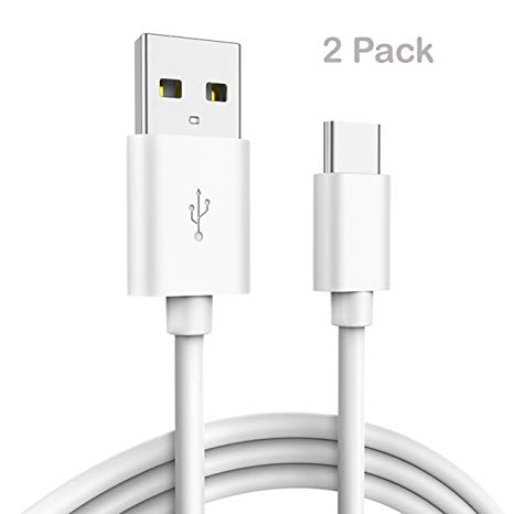 USB C Cable to USB 3.0 Fast Charging Cord Compatible Samsung Galaxy S9 S8 Plus Note 9 8, 2 Pack 3 ft 6 ft Plastic White.