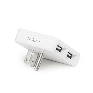 Nekmit Dual Port Ultra Slim Thin USB Flat Wall Charger with Smart IC (White)