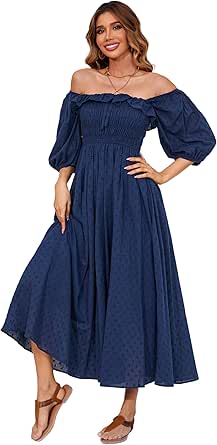 R.Vivimos Women Summer Half Sleeve Cotton Ruffled Vintage Elegant Backless A Line Flowy Long Dresses