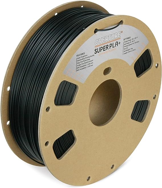 OVERTURE Super PLA  Filament 1.75mm, Toughness Enhanced PLA Plus, Cardboard Spool, 1kg Filament (2.2lbs), Dimensional Accuracy  /- 0.03 mm (Black)