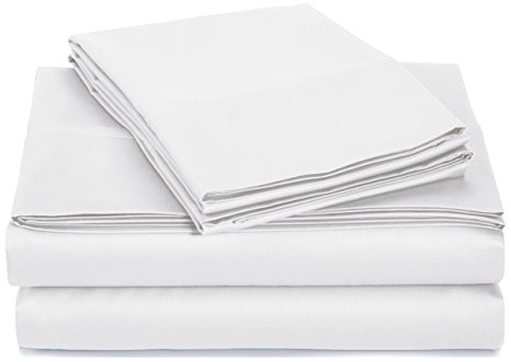 AmazonBasics 400 Thread Count Sheet Set, 100% Cotton, Sateen Finish - Queen, White