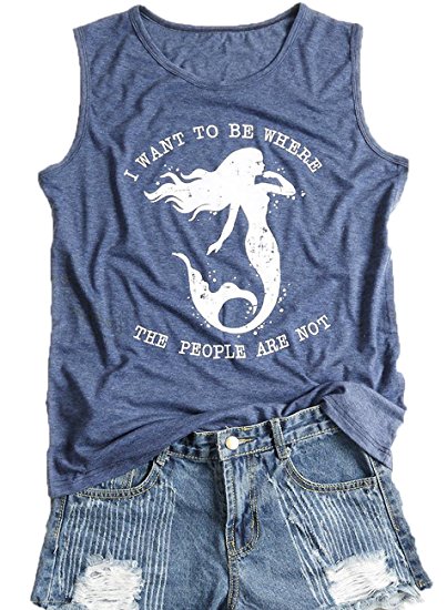 Women Sleeveless I Want To Be Where The People Are Not Letter Print Vest Top