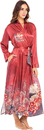Alexander Del Rossa Women's Ankle Length Satin Kimono Robe