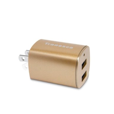 Tranesca Dual USB Travel Wall Charger with foldable plug for iPhone SE/6/6s,iPhone 5s/5, iPad Air / Pro / mini and More ( UL and FCC certified- 100% truly marked)-Golden