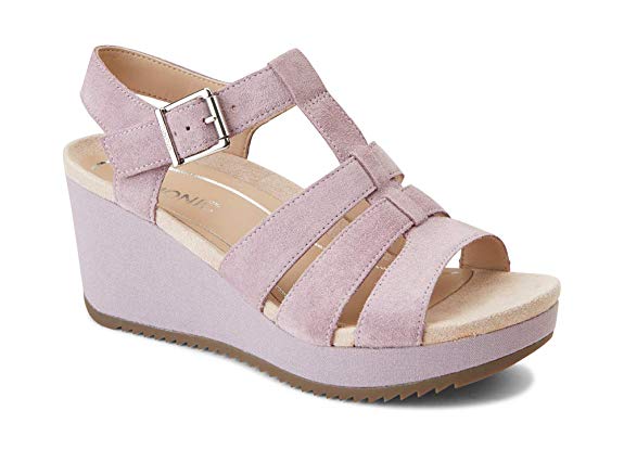 Vionic Women's Hoola Tawny T-Strap Wedge - Ladies Platform Sandal with Concealed Orthotic Support