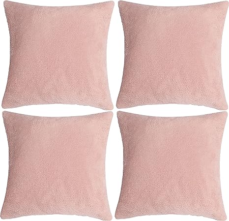 Adore Home 4 x Teddy Soft Cushion Cover Luxury Super Soft Faux Fur Covers, Blush Pink