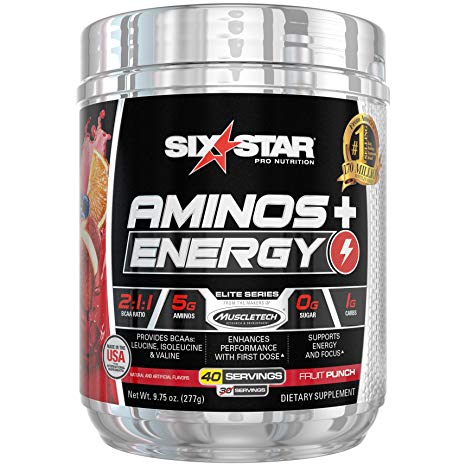 Six Star Aminos Plus Energy, BCAA Powder, Fruit Punch, 40 Servings, 277 Gram
